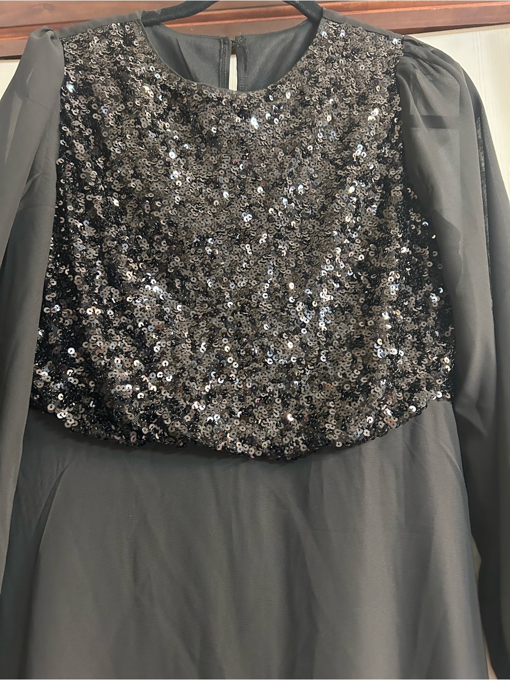 JJs House Chiffon Black Sequin Bodice Long Sleeve Evening Gown. New With Tags - Picture 4 of 7